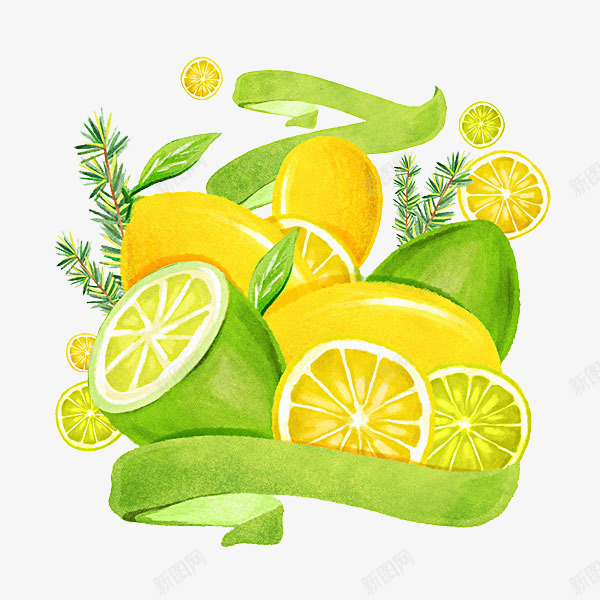 绿色的水果png免抠素材_新图网 https://ixintu.com 卡通 手绘 柠檬 甜甜的 维生素 绿色的 黄色的