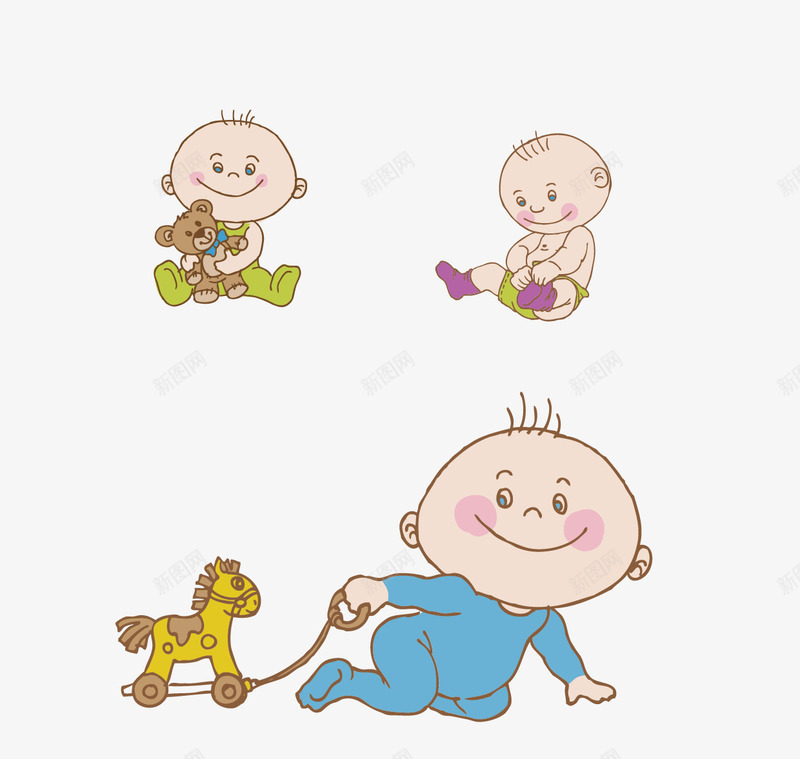玩耍宝宝png免抠素材_新图网 https://ixintu.com 卡通 宝宝 小马 手绘 爬行宝宝
