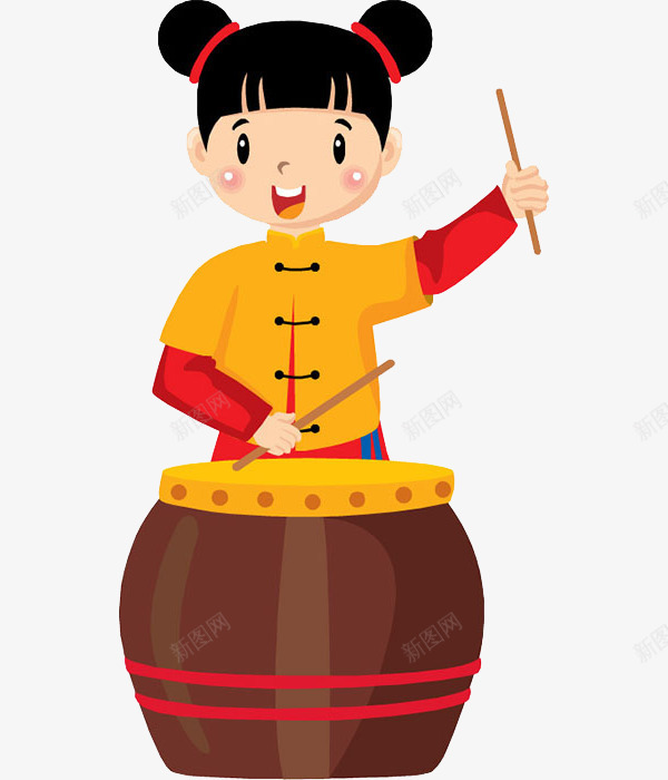 中国风打鼓的女孩png免抠素材_新图网 https://ixintu.com 中国风 古风 复古 女生 孩子 小女孩 微笑 打鼓 打鼓的小女孩