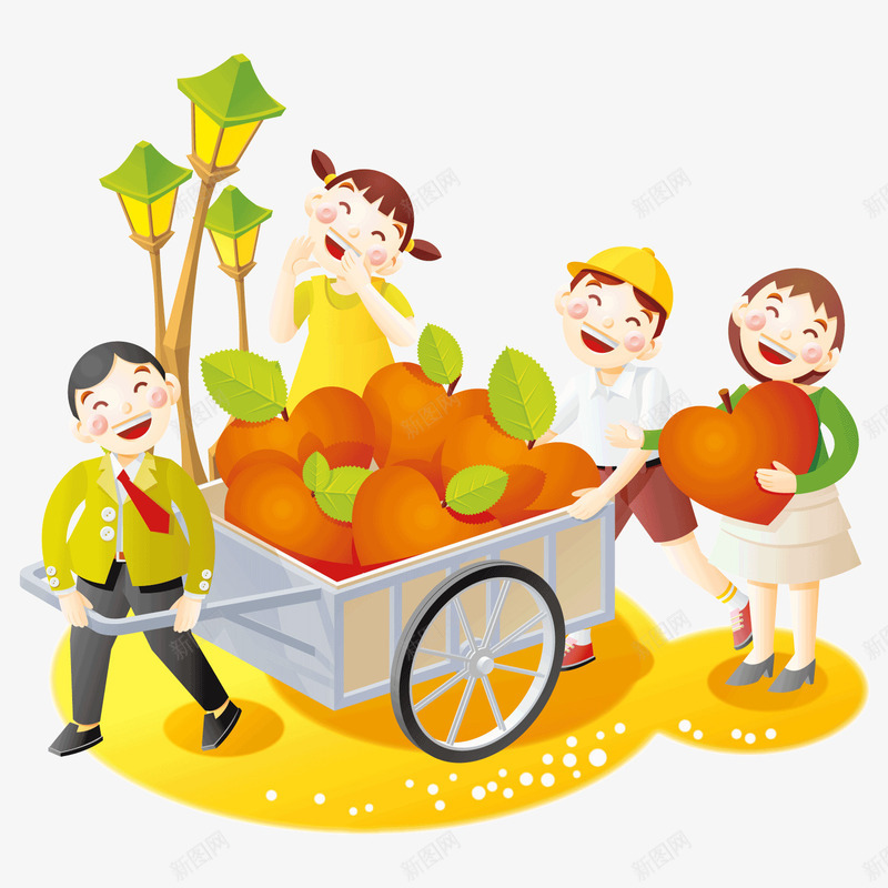 一群推着水果的孩子png免抠素材_新图网 https://ixintu.com 一群推车的孩子 卡通 孩子 开心 推车 收货的孩子 水果 矢量插画