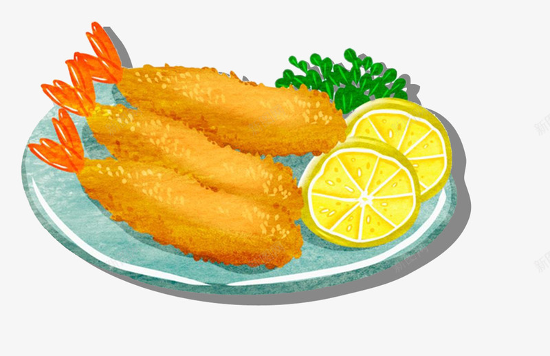 炸虾psd免抠素材_新图网 https://ixintu.com 大虾 天罗妇 柠檬片 油炸 美食