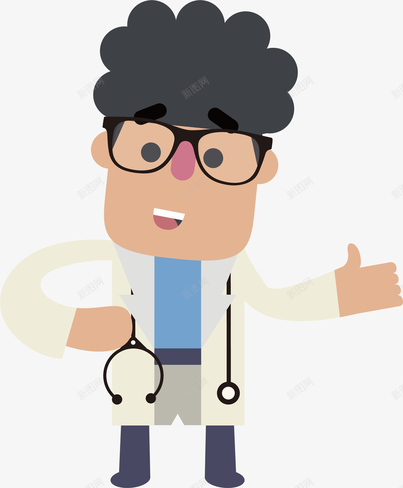 手绘卡通卷发男医生矢量图ai免抠素材_新图网 https://ixintu.com 人物 医生 医疗 医院大夫 卡通 卷发男医生 女医生 戴眼镜的女医生 手绘 护士 矢量图