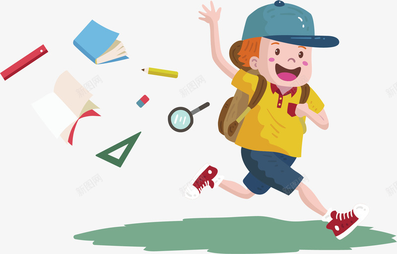 开学奔跑上学孩子矢量图ai免抠素材_新图网 https://ixintu.com 上学的人 上学的孩子 开学 开学季 文具 矢量png 矢量图