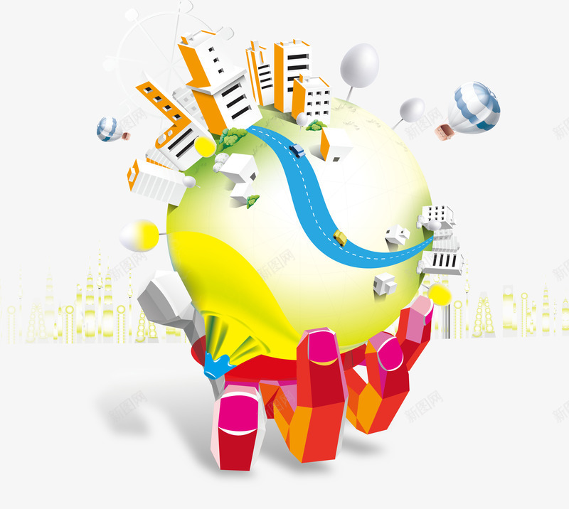 创意手托地球矢量图ai免抠素材_新图网 https://ixintu.com 城市 房子 手指 手掌 环保 矢量图