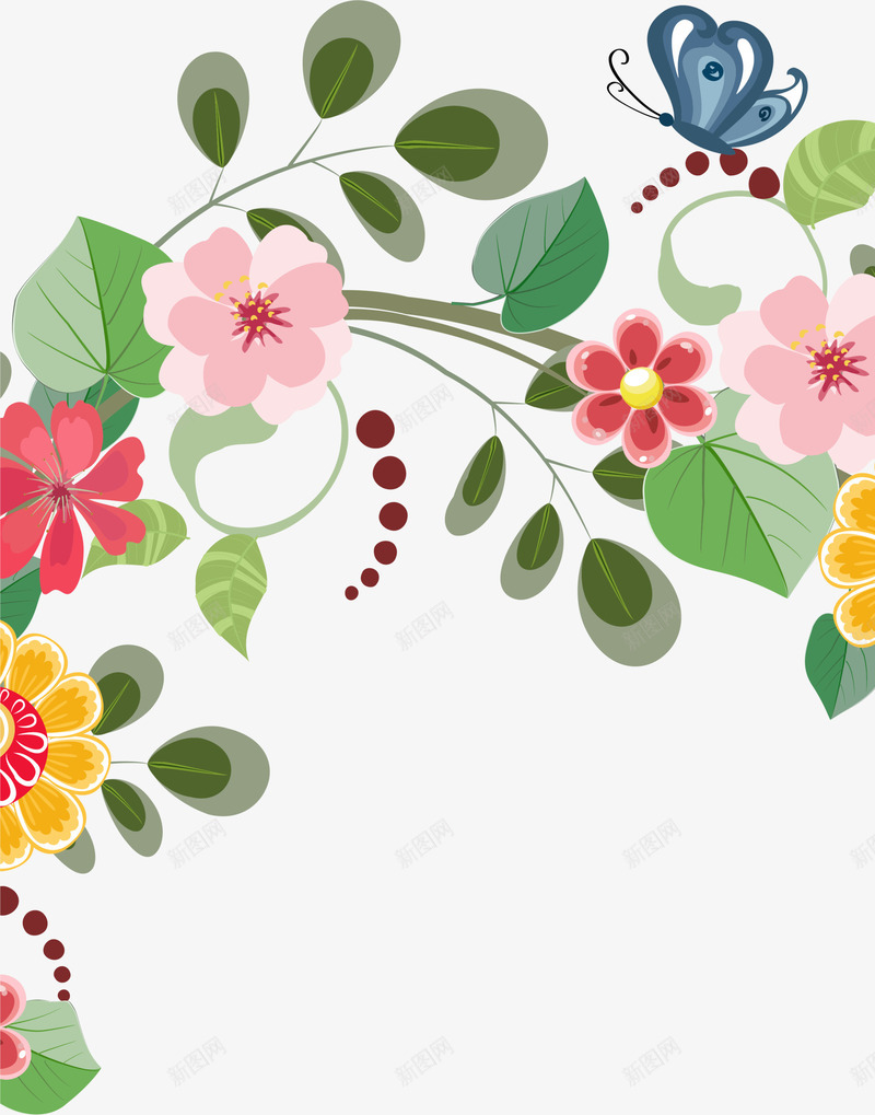 彩色花枝植物png免抠素材_新图网 https://ixintu.com 免抠PNG 彩色 植物 自然 花枝 蝴蝶 装饰图案