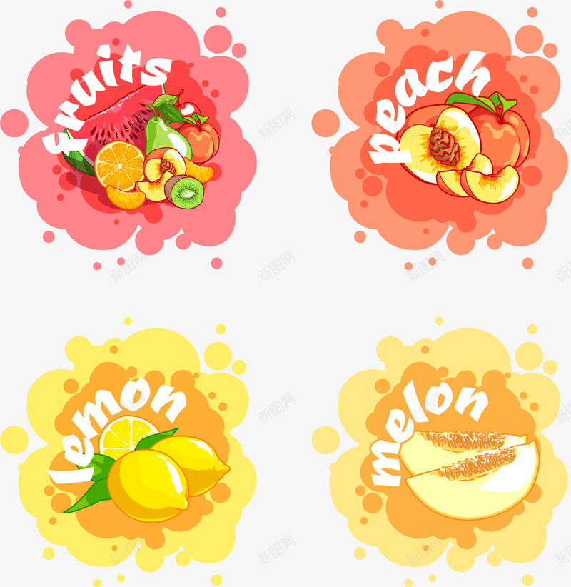 水果插画库png免抠素材_新图网 https://ixintu.com 可爱 可爱水果贴纸矢量 哈密瓜 柠檬 水果插画