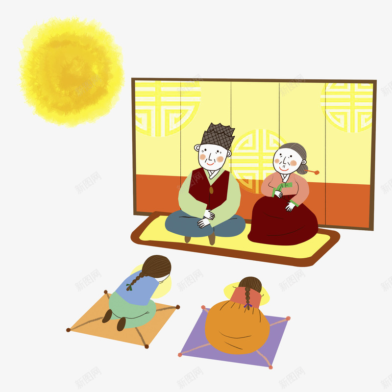 跪拜父母的孩子png免抠素材_新图网 https://ixintu.com 一家人 一家人手绘 亲人 家人 家庭 幸福 情亲 温暖 温馨 融洽 血缘 跪拜 韩国人