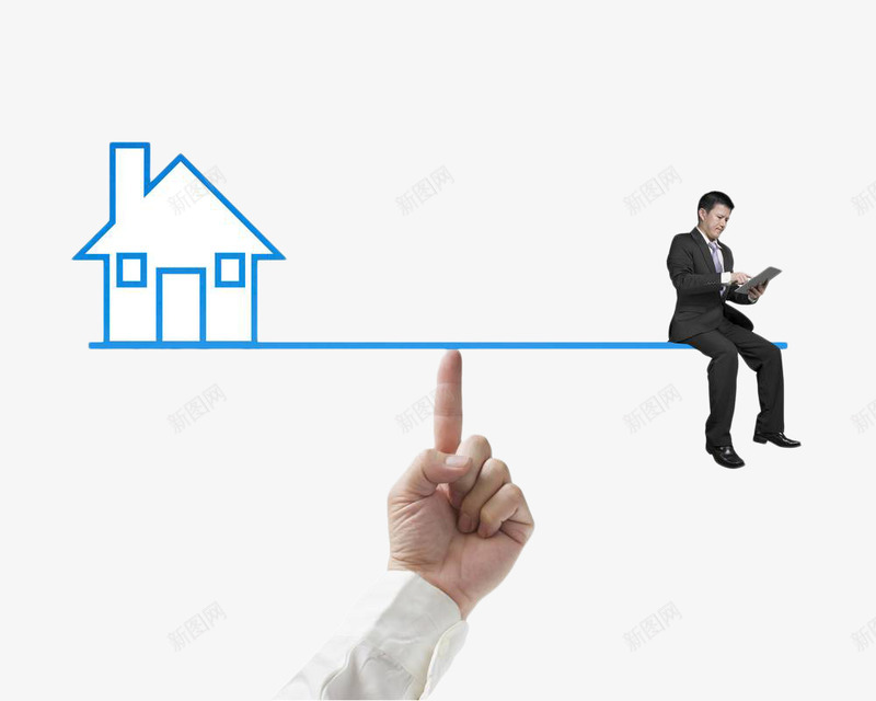 手绘平衡翘板png免抠素材_新图网 https://ixintu.com 商务人士 娱乐设施 平衡 房屋 手指支点 支点 横木 翘板 翘翘板