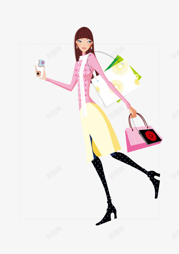 开心自拍的购物女孩png免抠素材_新图网 https://ixintu.com 卡通 女孩 手提包 自拍 购物