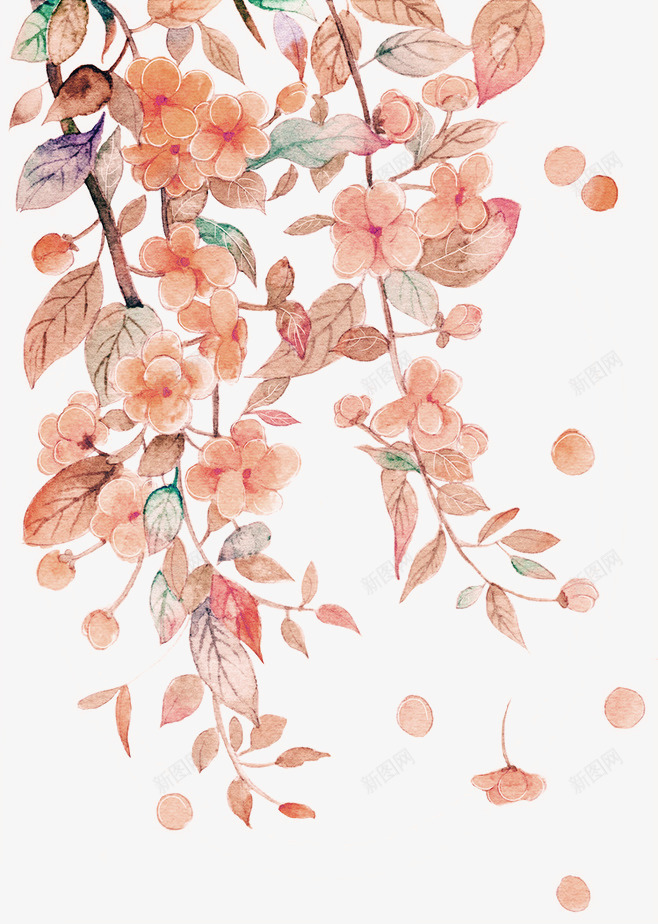 橘红色简约花枝装饰图案png免抠素材_新图网 https://ixintu.com 免抠PNG 橘红色 简约 花枝 装饰图案