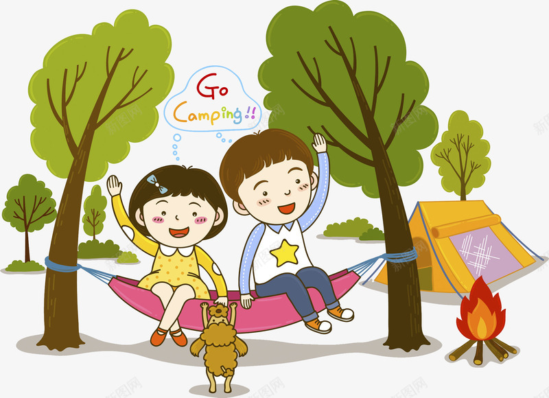 荡秋千的孩子png免抠素材_新图网 https://ixintu.com 卡通 场景 孩子 宠物 摇篮 火苗 露营 高兴地