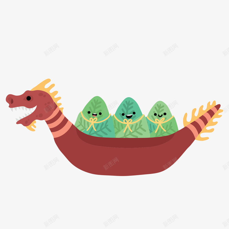 端午节龙舟矢量图ai免抠素材_新图网 https://ixintu.com PNG图形 PNG装饰 卡通 粽子 装饰 龙舟 矢量图