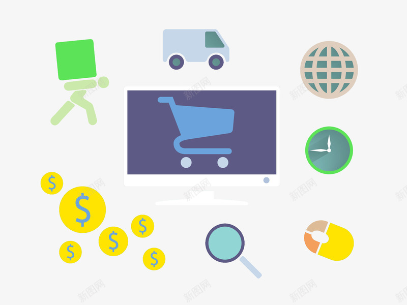 跨境电商小图标png_新图网 https://ixintu.com 小图标 物流 电商小图标 购物车 跨境电商 金钱