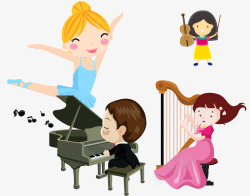 钢琴舞蹈艺术表演卡通孩子素材
