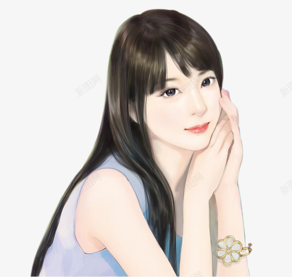 现代蓝衣女子长发造型png免抠素材_新图网 https://ixintu.com 图片 女子 现代 造型 长发