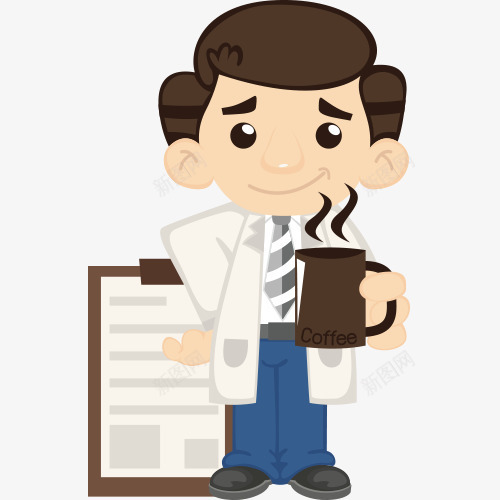手拿杯子病例卡通医生png免抠素材_新图网 https://ixintu.com 医生医院呢病例