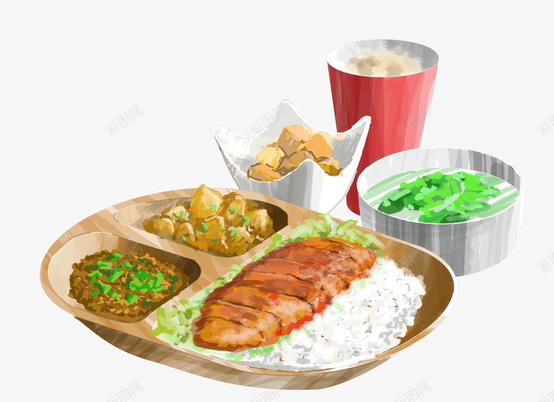 手绘png免抠素材_新图网 https://ixintu.com 套餐 手绘 盒饭 饮料
