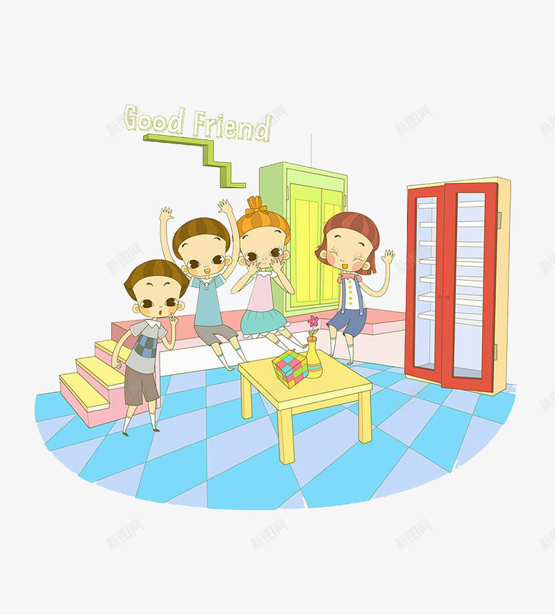 孩子们做客png免抠素材_新图网 https://ixintu.com 做客 卡通 孩子们 高兴