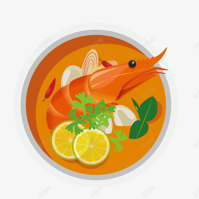 卡通一碗营养的虾粥png免抠素材_新图网 https://ixintu.com 动漫插图 卡通手绘 柠檬 营养 虾粥 青菜