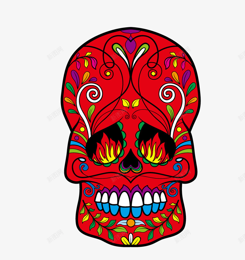 手绘红色文艺风骷髅头png免抠素材_新图网 https://ixintu.com T恤设计 万圣节 包装设计 彩绘 文艺风 红色 美丽的骷髅头 花卉 花纹 装饰画 设计 骷髅头 鬼节