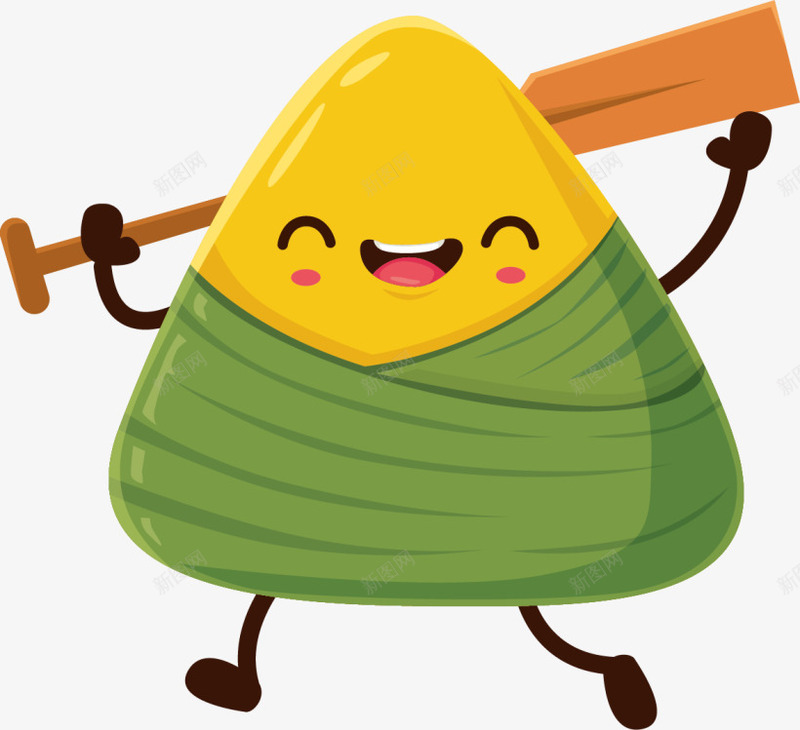 端午节举着船桨的粽子png免抠素材_新图网 https://ixintu.com 举着船桨的粽子 害羞 开心 欢乐 端午节 绿色粽子