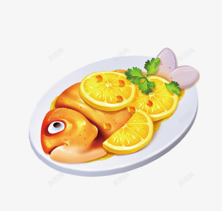 鱼与柠檬png免抠素材_新图网 https://ixintu.com 一碟鱼 卡通 柠檬 美食 鱼