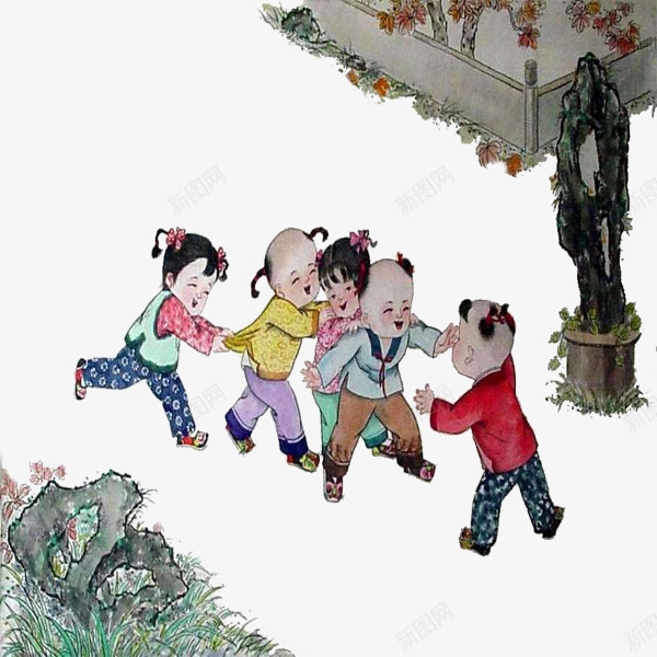 一群孩子在玩老鹰捉小鸡png免抠素材_新图网 https://ixintu.com 一群孩子 假山 开心 玩游戏 童趣 老鹰捉小鸡