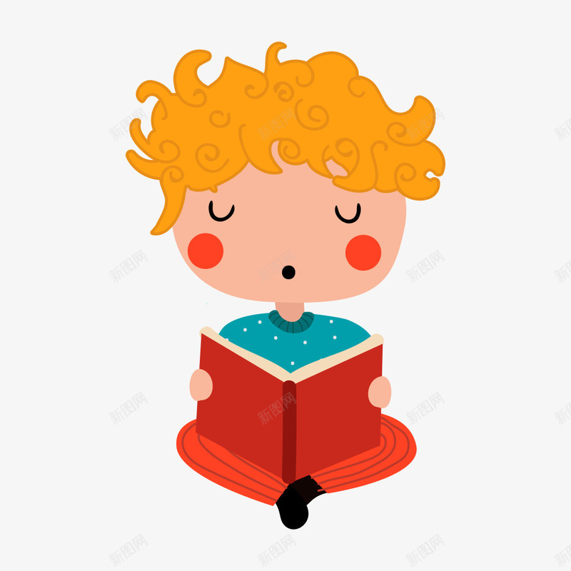 盘腿的男孩在唱歌png免抠素材_新图网 https://ixintu.com 卷发 可爱 唱歌 孩子 孩子唱歌 插画 朗诵 男孩 盘腿 美声 课本