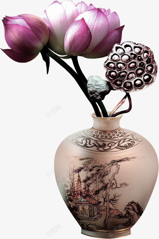 紫色中国风花瓶莲花装饰图案png免抠素材_新图网 https://ixintu.com 中国风 紫色 花瓶 莲花 装饰图案