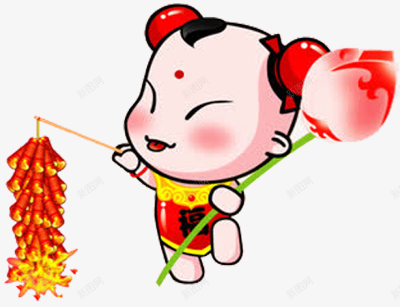 拿着莲花灯放花炮png免抠素材_新图网 https://ixintu.com 千门万户 总把新桃 换旧符 放鞭炮 曈曈日