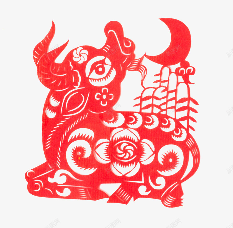 剪纸元素牛png免抠素材_新图网 https://ixintu.com 12生肖牛 中国元素 中国红 剪纸元素 生肖牛