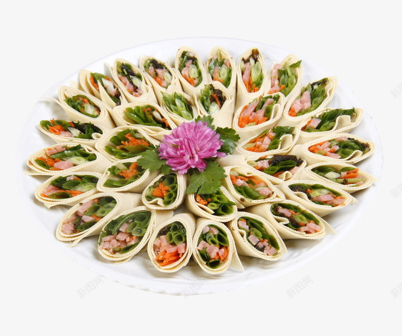 榄菜莲花卷咸鲜美食俯视png免抠素材_新图网 https://ixintu.com 特色菜 美味佳肴 美食俯视 胡萝卜 腐皮 葱花 酒店美食 香肠