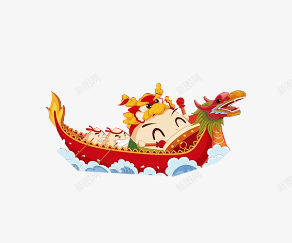 卡通手绘龙船龙舟png免抠素材_新图网 https://ixintu.com 卡通龙舟 卡通龙船 手绘 海浪 粽子 赛龙船 龙舟