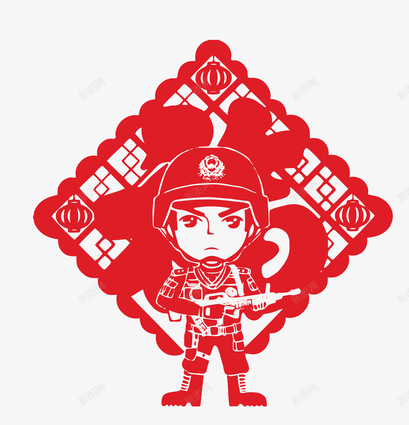 警察福字剪纸矢量图eps免抠素材_新图网 https://ixintu.com 剪纸 矢量素材 福字 红色 警察 矢量图