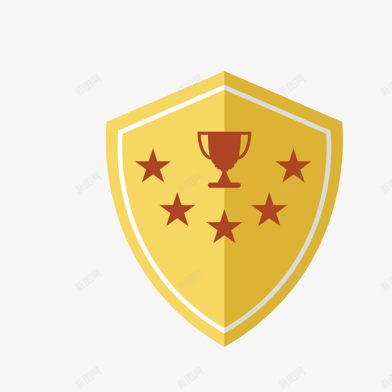 金黄色盾牌上的奖杯png免抠素材_新图网 https://ixintu.com 五角星 卡通手绘 奖杯 徽章 盾牌 装饰图 金黄色