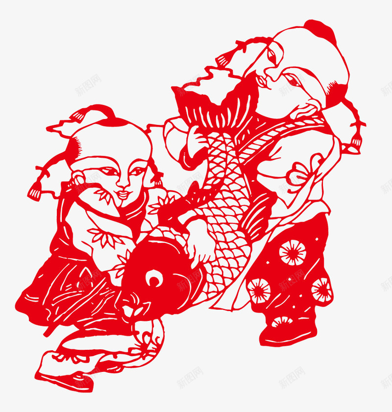 春节剪纸画png免抠素材_新图网 https://ixintu.com 中国风春节剪纸画