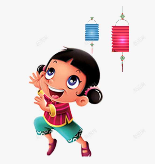 赏花灯的小女孩元素png免抠素材_新图网 https://ixintu.com 元素 可爱孩子 女孩 正月十五 花灯
