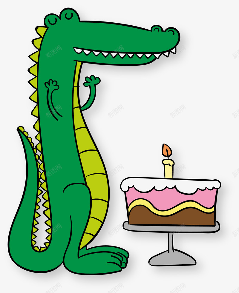 可爱卡通绿色鳄鱼过生日png免抠素材_新图网 https://ixintu.com 卡通鳄鱼 可爱鳄鱼 矢量素材 绿色鳄鱼 鳄鱼的生日