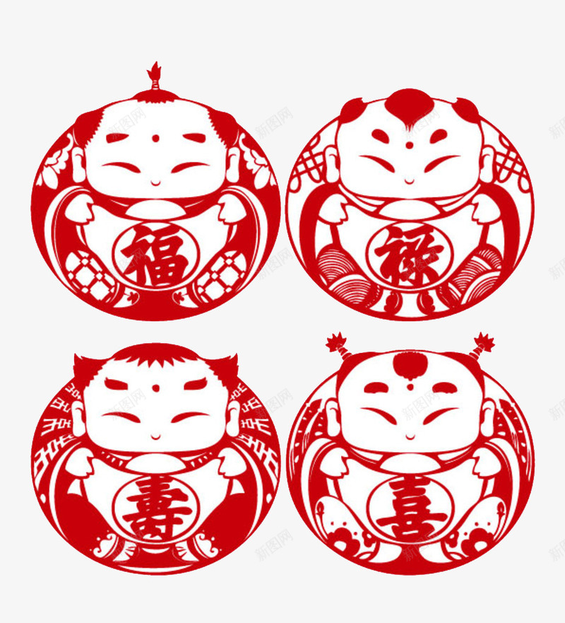 福娃png免抠素材_新图网 https://ixintu.com 剪纸 福娃 窗纸 红色