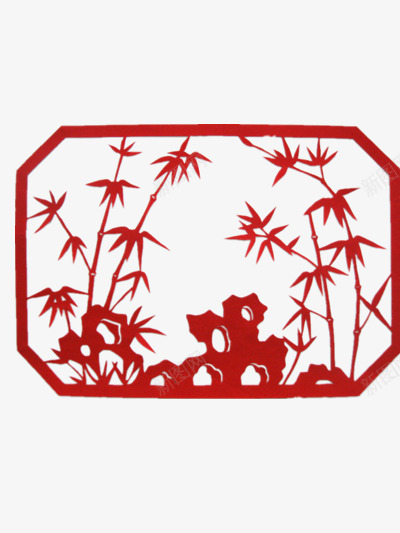 竹子和假山剪纸png免抠素材_新图网 https://ixintu.com 中国风 假山 剪纸 窗花 竹子 红色