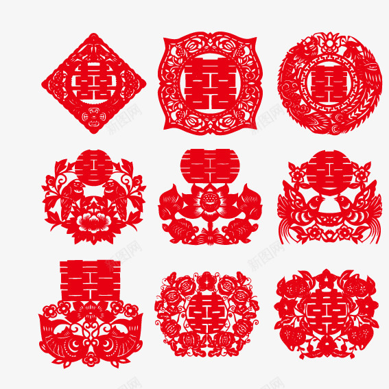 剪纸喜字莲花png免抠素材_新图网 https://ixintu.com 剪纸 喜字 红色 艺术 莲花