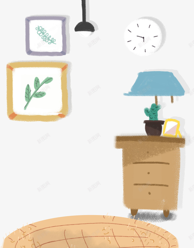手绘小清新装修插画png免抠素材_新图网 https://ixintu.com 台灯 家具 家装 小清新 小清新装修插画 手绘 手绘小清新装修 相框 装修