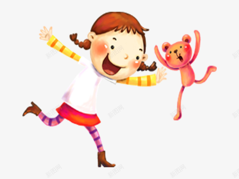 快乐的女孩png免抠素材_新图网 https://ixintu.com 女孩子 小辫子 布偶熊