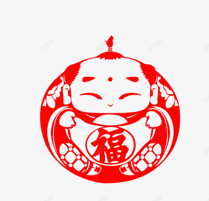 红色创意剪纸福娃png免抠素材_新图网 https://ixintu.com 创意 剪纸 福娃 红色 设计
