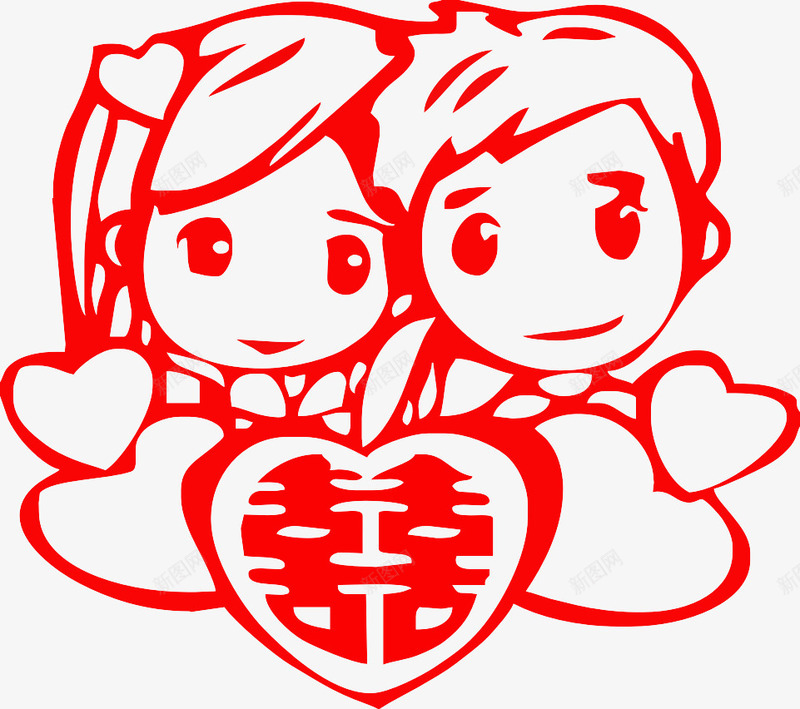 卡通囍字png免抠素材_新图网 https://ixintu.com 剪纸 卡通 囍字 情侣
