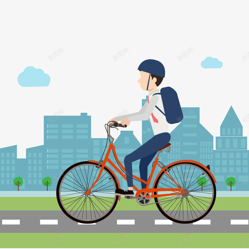 扁平自行车上班路png免抠素材_新图网 https://ixintu.com 上班 扁平 环保 自行车