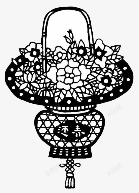 黑色剪纸开业花篮图标png_新图网 https://ixintu.com 剪纸 开业花篮 素材 黑色