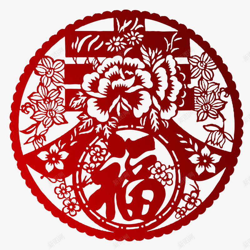 窗花剪纸png免抠素材_新图网 https://ixintu.com 剪纸 春 福 窗花 艺术字