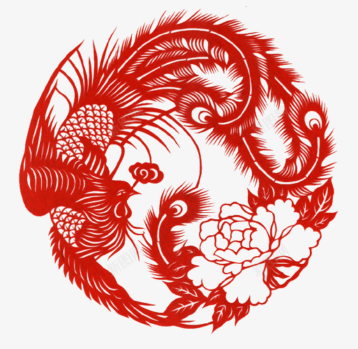 剪纸窗花png免抠素材_新图网 https://ixintu.com 凤凰 喜庆 新年 窗花 红色