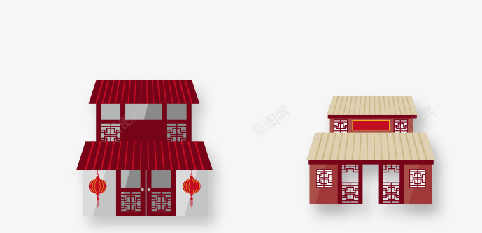 古代建筑装饰png免抠素材_新图网 https://ixintu.com 剪纸建筑 古代建筑 喜庆 新年 红色建筑